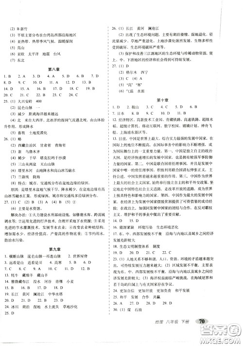 2020春聚能闯关100分期末复习冲刺卷八年级下册地理RJ人教版参考答案