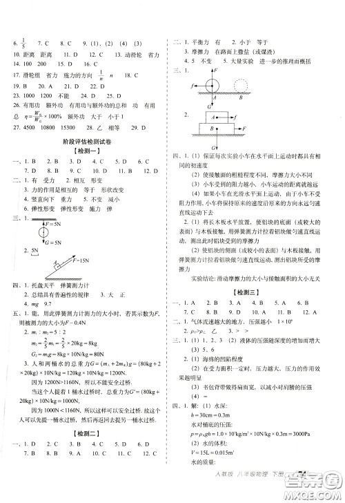 2020春聚能闯关100分期末复习冲刺卷八年级下册物理RJ人教版参考答案 2020春聚能闯关100分期末复习冲刺卷八年级下册物理RJ人教版参考答案