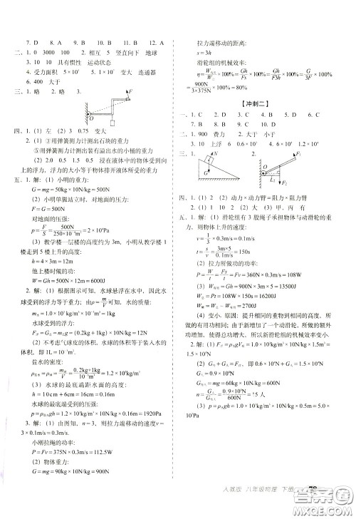 2020春聚能闯关100分期末复习冲刺卷八年级下册物理RJ人教版参考答案 2020春聚能闯关100分期末复习冲刺卷八年级下册物理RJ人教版参考答案