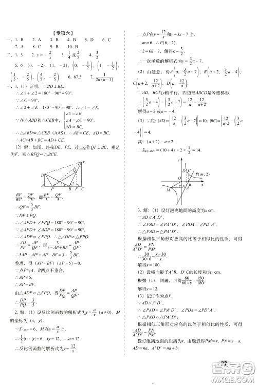 2020春聚能闯关100分期末复习冲刺卷九年级下册数学RJ人教版参考答案