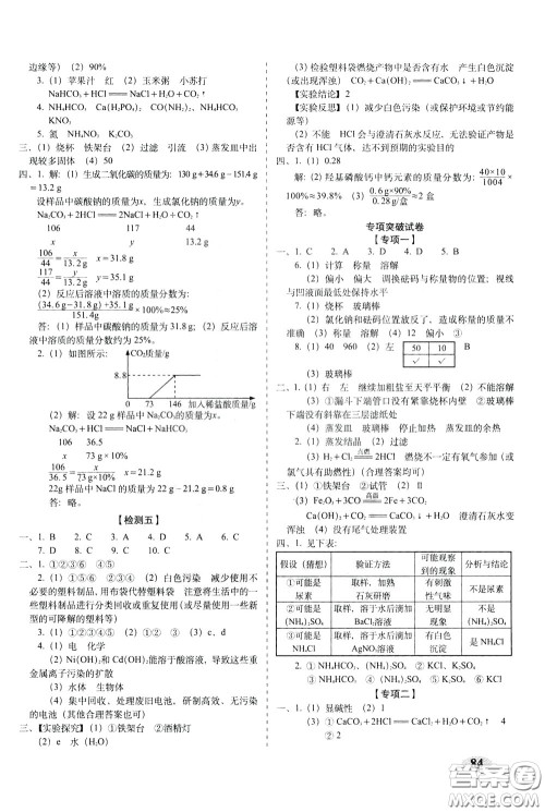 2020春聚能闯关100分期末复习冲刺卷九年级下册化学RJ人教版参考答案