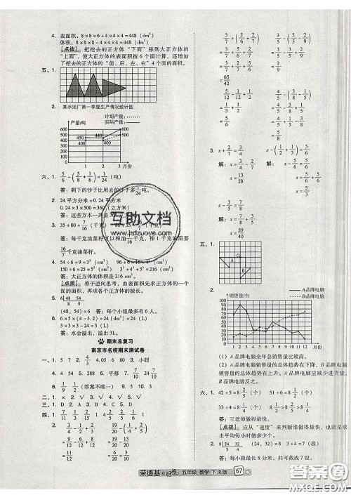 吉林教育出版社2020春季荣德基好卷五年级数学下册人教版答案