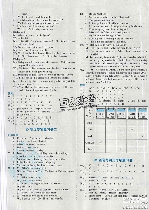 吉林教育出版社2020春季荣德基好卷五年级英语下册人教版答案