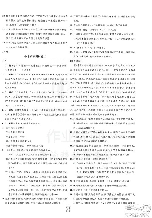 上海大学出版社2020年过关冲刺100分语文九年级下册R版人教版参考答案