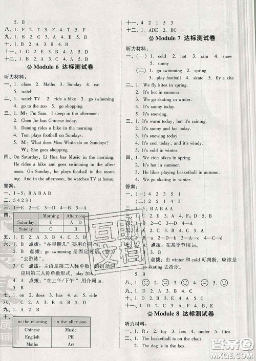 吉林教育出版社2020春季荣德基好卷三年级英语下册外研版答案