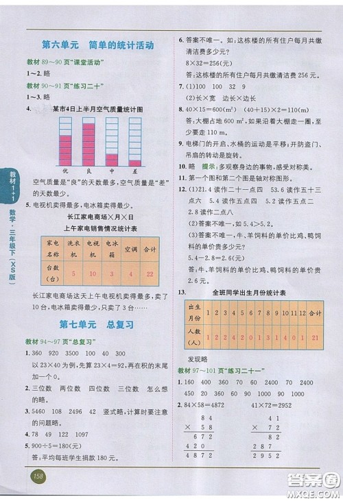 2020义务教育教科书数学三年级下册西师大版教材习题答案