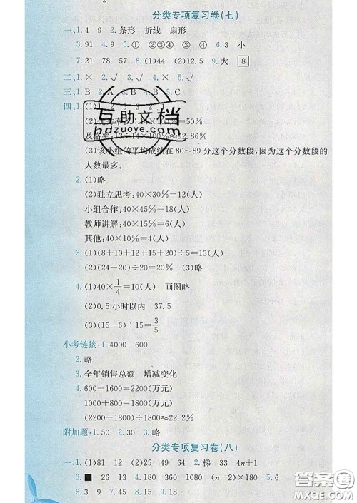 2020年黄冈小状元达标卷六年级数学下册人教版答案