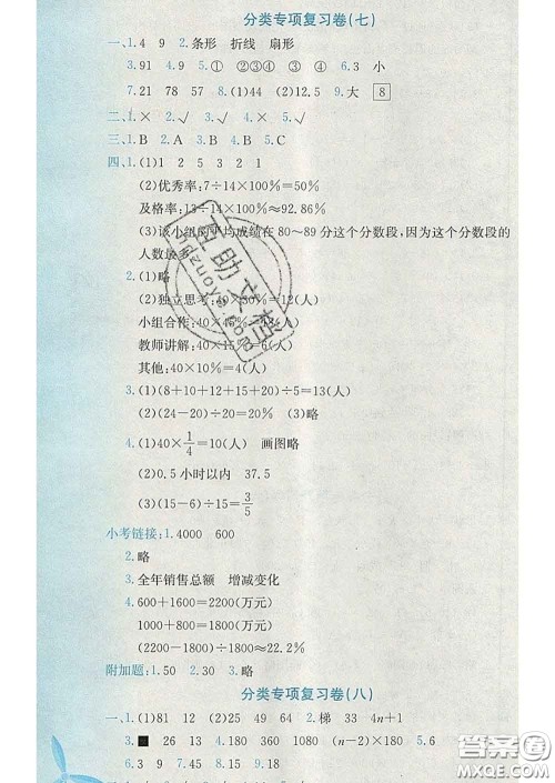 2020年黄冈小状元达标卷六年级数学下册人教版广东专版答案 2020年黄冈小状元达标卷六年级数学下册人教版广东专版答案