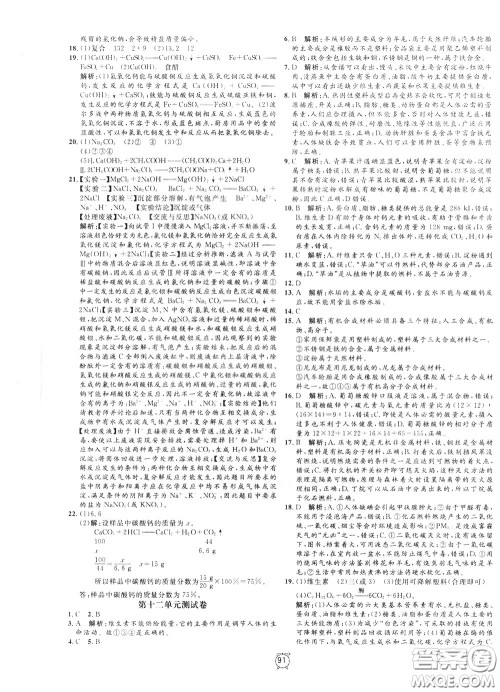 上海大学出版社2020年过关冲刺100分化学九年级下册R版人教版参考答案