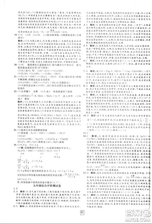 上海大学出版社2020年过关冲刺100分化学九年级下册R版人教版参考答案