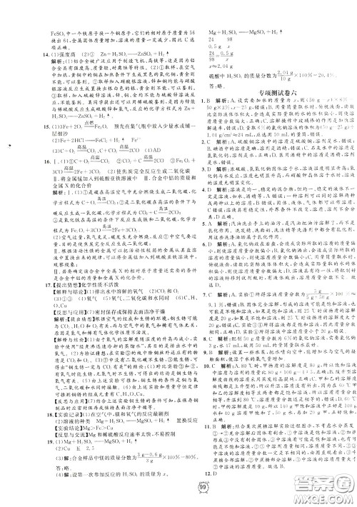 上海大学出版社2020年过关冲刺100分化学九年级下册R版人教版参考答案