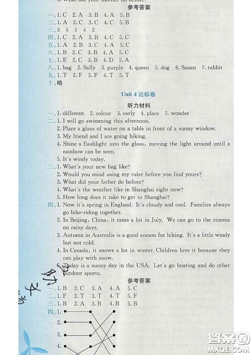 2020年黄冈小状元达标卷六年级英语下册北京版答案 2020年黄冈小状元达标卷六年级英语下册北京版答案