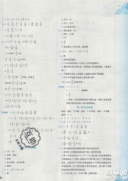 2020年黄冈小状元达标卷五年级数学下册人教版广东专版答案