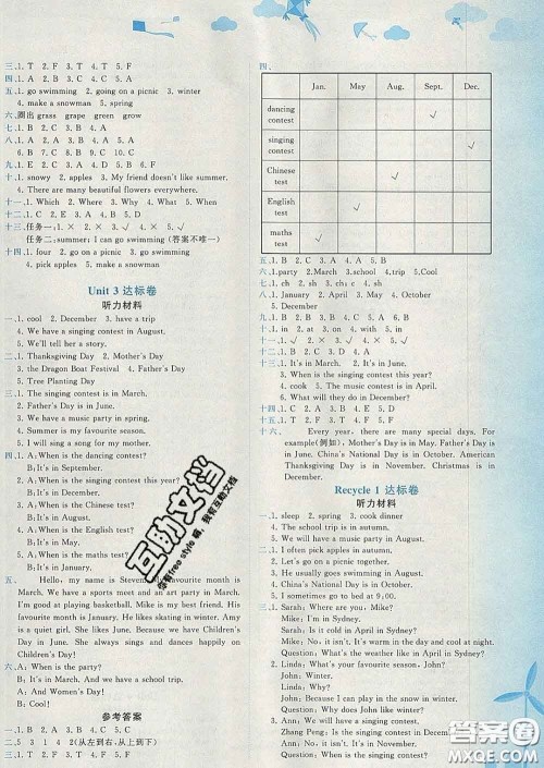 2020年黄冈小状元达标卷五年级英语下册人教版广东专版答案 2020年黄冈小状元达标卷五年级英语下册人教版广东专版答案