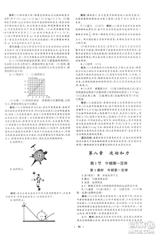 钟书金牌2020年非常1+1完全题练八年级下册物理R版人教版参考答案