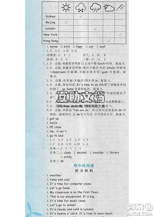 2020年黄冈小状元达标卷四年级英语下册人教版答案