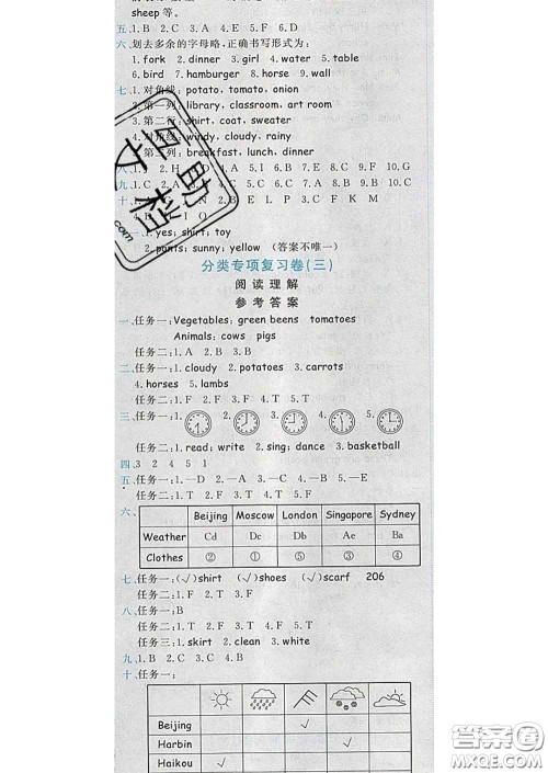 2020年黄冈小状元达标卷四年级英语下册人教版答案