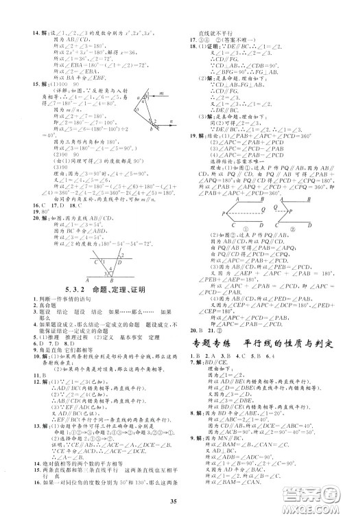 钟书金牌2020年非常1+1完全题练七年级下册数学R版人教版参考答案 钟书金牌2020年非常1+1完全题练七年级下册数学R版人教版参考答案