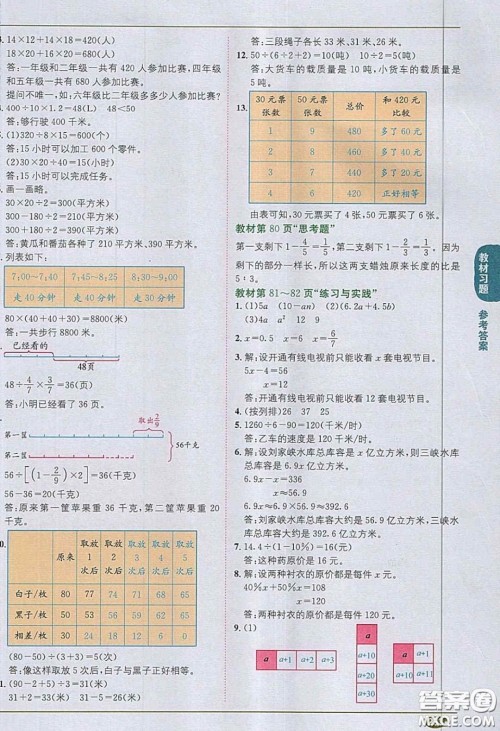 江苏凤凰教育出版社义务教育教科书2020数学六年级下册苏教版教材习题答案