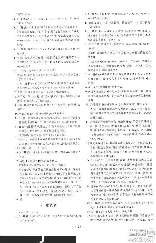 钟书金牌2020年非常1+1完全题练九年级下册语文R版人教版参考答案