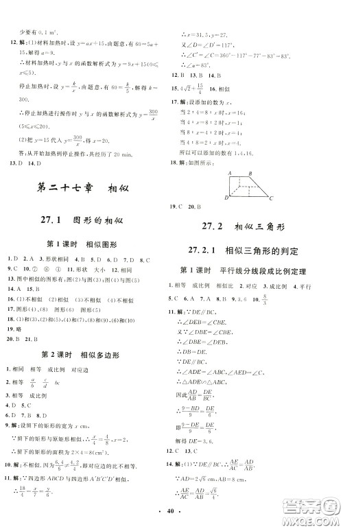 钟书金牌2020年非常1+1完全题练九年级下册数学R版人教版参考答案