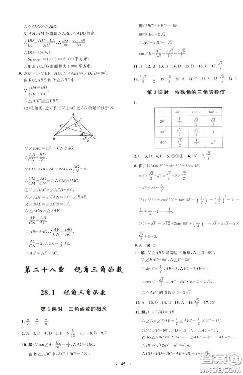 钟书金牌2020年非常1+1完全题练九年级下册数学R版人教版参考答案