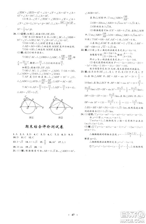 钟书金牌2020年非常1+1完全题练九年级下册数学BS版北师版参考答案