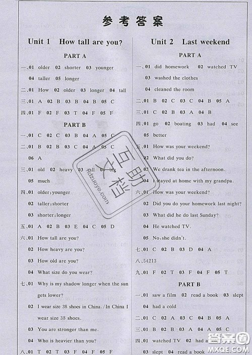 2020春新版1加1轻巧夺冠课堂直播六年级英语下册人教版答案