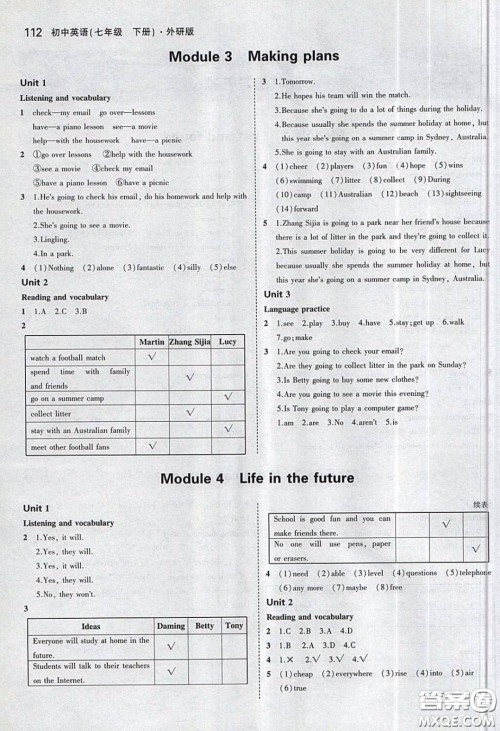 2020义务教育教科书七年级英语下册外研版课后习题答案