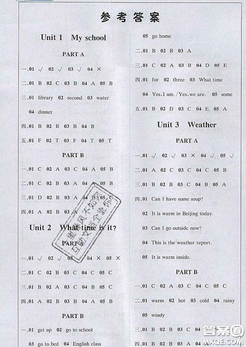 2020春新版1加1轻巧夺冠课堂直播四年级英语下册人教版答案 2020春新版1加1轻巧夺冠课堂直播四年级英语下册人教版答案