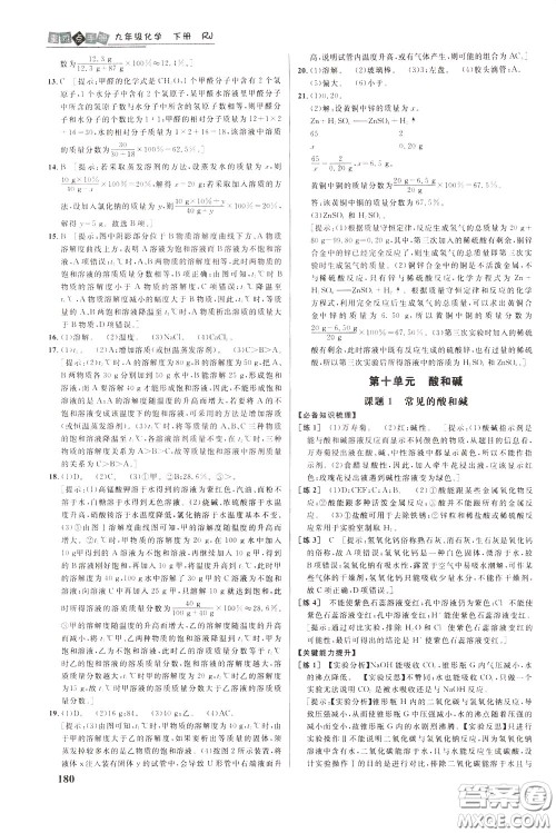 华中师范大学出版社2020年重难点手册九年级化学下册RJ人教版参考答案