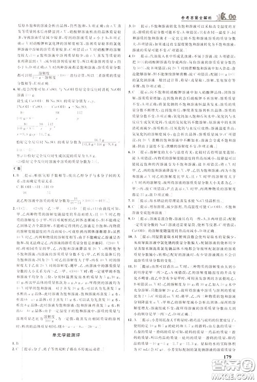 华中师范大学出版社2020年重难点手册九年级化学下册RJ人教版参考答案