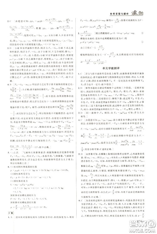 华中师范大学出版社2020年重难点手册八年级物理下册RJ人教版参考答案 华中师范大学出版社2020年重难点手册八年级物理下册RJ人教版参考答案