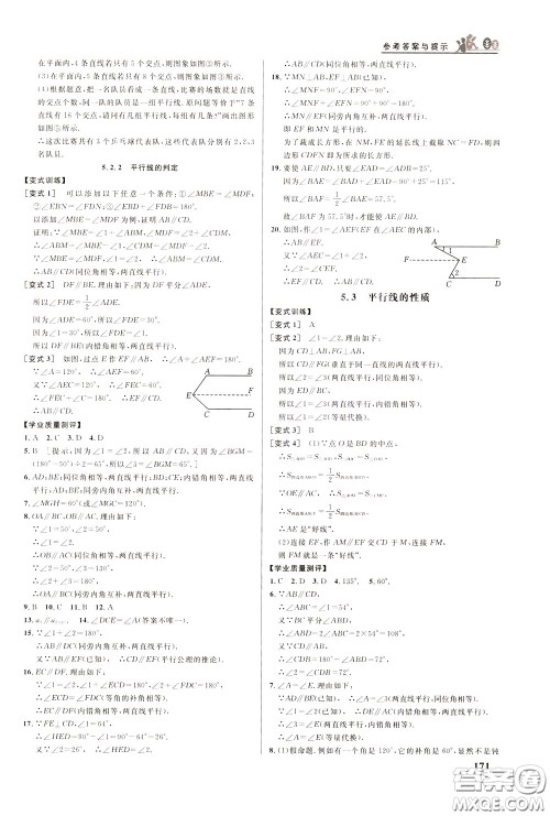 华中师范大学出版社2020年重难点手册七年级数学下册RJ人教版参考答案