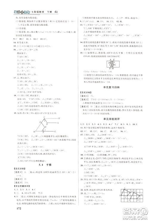 华中师范大学出版社2020年重难点手册七年级数学下册RJ人教版参考答案