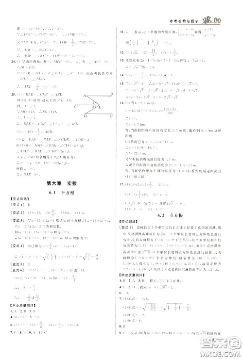 华中师范大学出版社2020年重难点手册七年级数学下册RJ人教版参考答案 华中师范大学出版社2020年重难点手册七年级数学下册RJ人教版参考答案