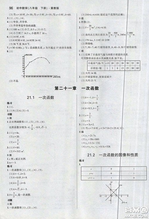 河北教育出版社2020义务教育教科书八年级数学下册冀教版教材课后习题答案