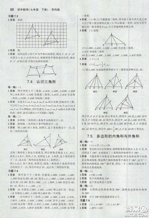 2020七年级数学课本下册苏教版答案