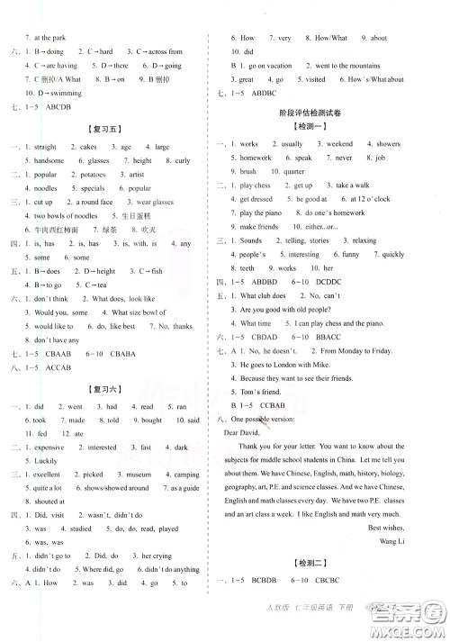 2020春聚能闯关100分期末复习冲刺卷七年级下册英语RJ人教版参考答案 2020春聚能闯关100分期末复习冲刺卷七年级下册英语RJ人教版参考答案