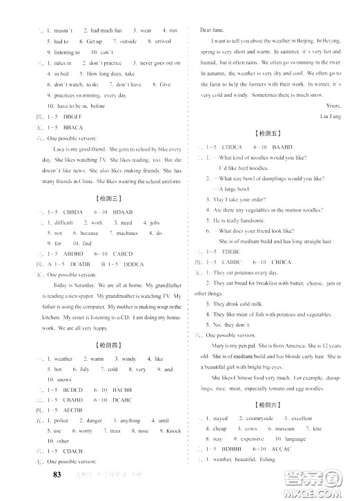 2020春聚能闯关100分期末复习冲刺卷七年级下册英语RJ人教版参考答案 2020春聚能闯关100分期末复习冲刺卷七年级下册英语RJ人教版参考答案