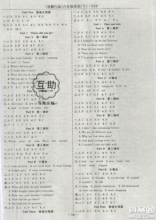 2020春金榜行动高效课堂助教型教辅六年级英语下册人教版答案 2020春金榜行动高效课堂助教型教辅六年级英语下册人教版答案