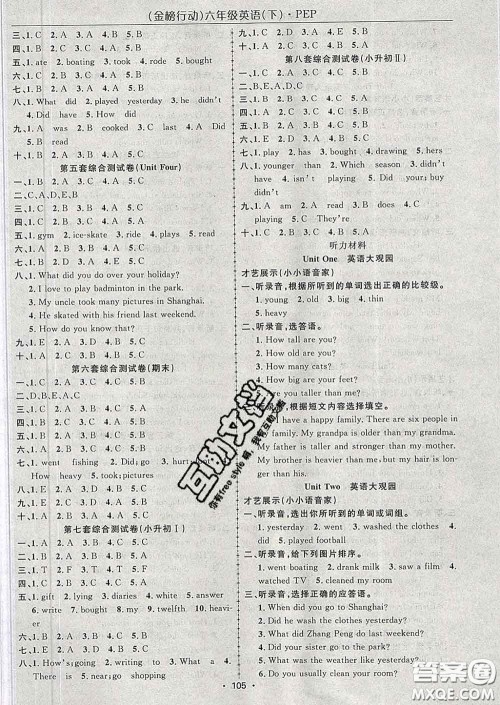 2020春金榜行动高效课堂助教型教辅六年级英语下册人教版答案 2020春金榜行动高效课堂助教型教辅六年级英语下册人教版答案