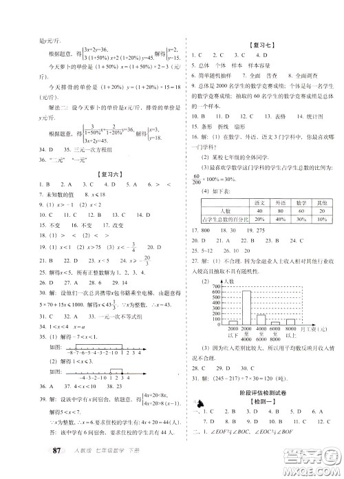 2020春聚能闯关100分期末复习冲刺卷七年级下册数学RJ人教版参考答案