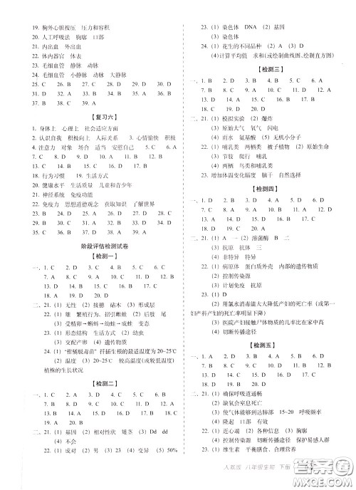 2020春聚能闯关100分期末复习冲刺卷八年级下册生物RJ人教版参考答案