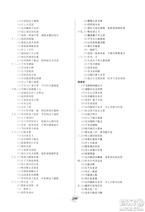 天津人民出版社2020年一飞冲天中考专项精品试题分类语文参考答案