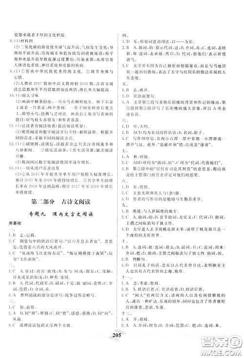 天津人民出版社2020年一飞冲天中考专项精品试题分类语文参考答案