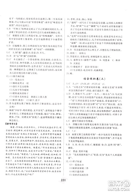 天津人民出版社2020年一飞冲天中考专项精品试题分类语文参考答案