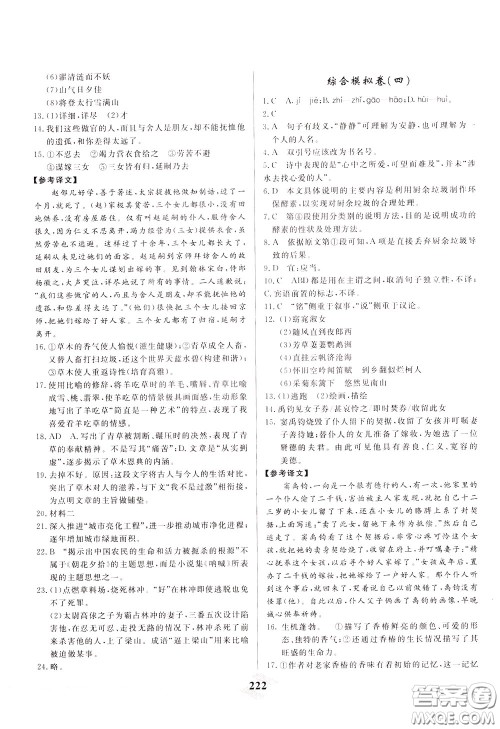 天津人民出版社2020年一飞冲天中考专项精品试题分类语文参考答案