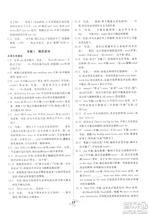 天津人民出版社2020年一飞冲天中考专项精品试题分类英语参考答案