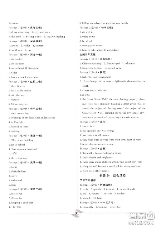 天津人民出版社2020年一飞冲天中考专项精品试题分类英语参考答案 天津人民出版社2020年一飞冲天中考专项精品试题分类英语参考答案